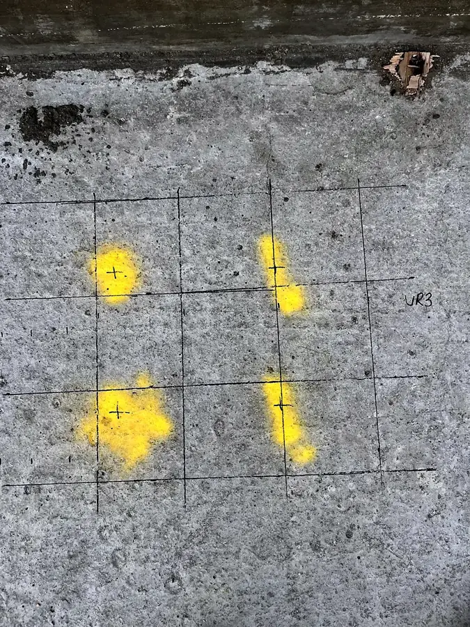 Bars marked on the slab