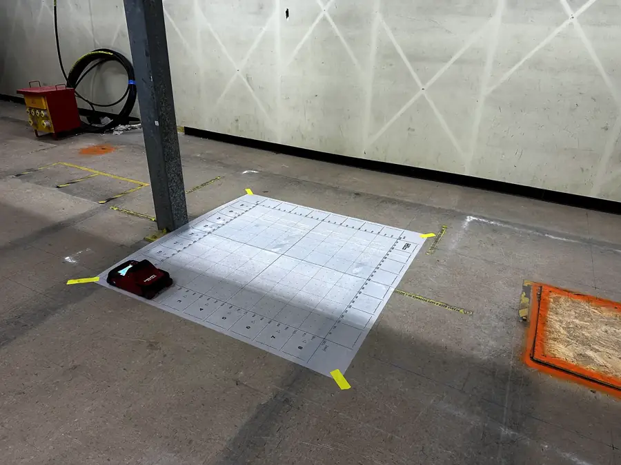 Scan grid on a stripped-out floor