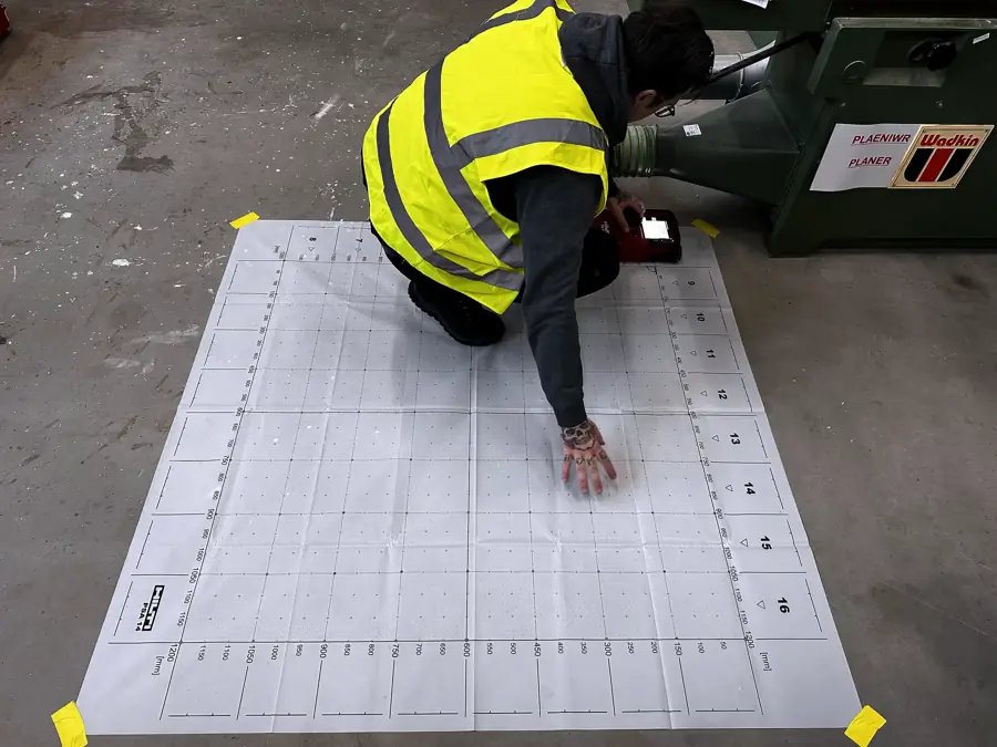 Scanning the slab through a grid sheet