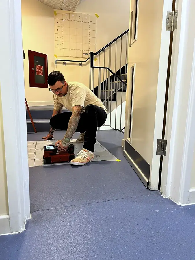 Scanning a floor by a stair door