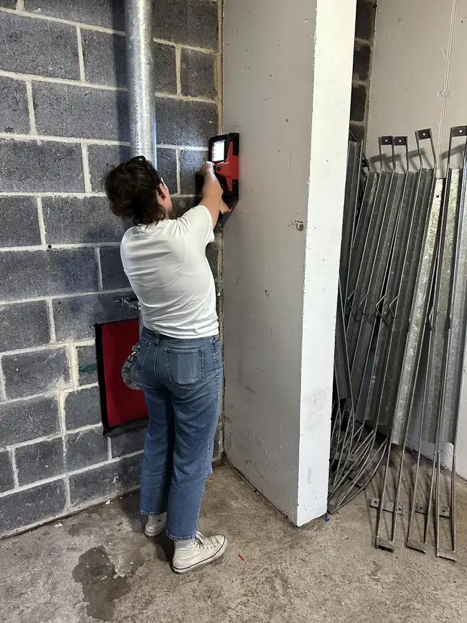 Scanning low on a block wall